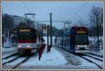 Am 08.01.10 konnte ich zwei Fahrzeuggenerationen der Erfurter Straenbahn in Wiesengrund fotografieren.