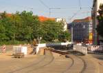 Eingleisige Betriebsführung der Linien 1 und 5 wegen der Baustelle in der Johannestraße, am 03.07.2014.