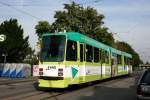 EVAG 1411 mit Werbung fr Gewobau.
Essen Dellwig Bahnhof, 23.9.2010.