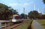 Als Solo-Tw fährt der L 217 im Sommer 1986 auf der Deutschordenstraße als Linie 26 zum Haardwaldplatz