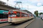 VGF Düwag M-Wagen 102 am 11.08.19 in Frankfurt Westbahnhof als Pendelverkehr zum Sommerfest des Straßenbahn Museums