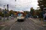 VGF Düwag Pt-Wagen 128 und 720 als Stadionverkehr Linie 20 am 02.11.19 in Frankfurt Oberforsthaus mit dem Bahnbabo als Fahrer