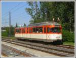 M-Triebwagen 102 (ex602 Baujahr 1959 DWAG) am 25.08.2007 auf der Einfahrtstrecke in den Betriebsbahnhof Ost anlsslich einer Sonderfahrt des Vereins Historische Straenbahn der Stadt Frankfurt am