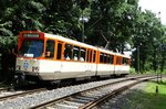 VGF Düwag Pt-Wagen 748 am 10.07.16 in Schwanheimer Wald als Pendelverkehr zum Sommerfest im Verkehrsmuseum Frankfurt