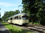 VGF Düwag N-Wagen 112 am 10.07.16 in Schwanheimer Wald als Pendelverkehr zum Sommerfest im Verkehrsmuseum Frankfurt