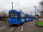 Freiburger VAG Düwag GT8K Wagen 212 mit Pepsi Vollwerbung am 22.03.17 in Haid als Fahrschule