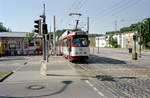 Freiburg im Breisgau VAG SL 1 (Duewag-GT8 207) Landwasser, Elsässer Straße am 20. Juli 1990. - Scan eines Farbnegativs. Film: Kodak Gold 200-2. Kamera: Minolta XG-1.