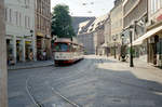 Freiburg im Breisgau VAG SL E (Duewag-GT8 207) Bertoldstraße / Kaiser-Joseph-Straße am 21. Juli 1990. - Scan eines Farbnegativs. Film: Kodak Gold 200-2. Kamera: Minolta XG-1.