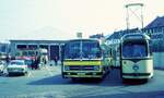 VAG Freiburg___Besuch der Verkehrsfreunde Stuttgart e.V. bei der Freiburger Straßenbahn. Anreise im 'SSB-Reisen' Bus, hier im Betriebshof Nord (Komturstraße) neben Tw 203 [DUEWAG;GT 8,1972,GEAMATIC],
.__20-04-1974