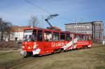 Straßenbahn Gotha: Tatra Straßenbahn Triebwagen Nummer 310 unterwegs als Linie 1.