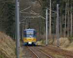 Ein Tatra Zug auf der Strecke Tabarz-Gotha, Nähe Haltepunkt Marienglashöhle.
24.02.2008 12:22 Uhr.