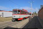 Tatra B4D-C, Wagen 204, der Halleschen Verkehrs-AG (HAVAG) steht anlässlich des Tags der offenen Tore im HAVAG Betriebshof in der Freiimfelder Straße in Halle (Saale).