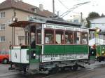 Wagen Nr.4 der Stadtbahn Halle am 20.09.2004 vor dem Straenbahn-Museum in Stuttgart-Zuffenhausen, gebaut 1894 bei Herbrand Kln fr die Altenburger Straenbahn.