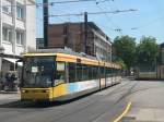 Straenbahnlinie 1 nach Oberreut, Badeniaplatz am Marktplatz in Karlsruhe, 20.7.2010