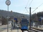 Zu Besuch bei der Losstalbahn: Wagen 635 hat den Bahnhof Helsa erreicht und rstet sich fr die Rckfahrt nach Kassel (16.3.2013).