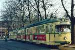 DüWAG-Sechsachser 3621 mit passendem Beiwagen der Reihe 4600 auf der Nordseite des Kölner Neumarkts, ca.