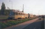 September 2000: Da in Leipzig an der Torgauer Brcke ber die Gterbahn gebaut wird, findet ein Pendelverkehr mit einer HECK AN HECK- Traktion zwischen Paunsdorf-Nord und Karolusstr (bzw.