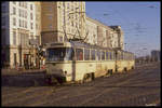 Tatra Wagen 1015 mit zweiter Tram am 30.12.1990 in der Innenstadt von Magdeburg auf der Linie 5 im Einsatz.