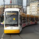 MVG Stadler Variobahn 225 mit Segmüller Werbung am 04.03.17 in Mainz Hbf. Vom Gehweg aus fotografiert