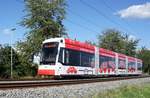 Straßenbahn Mainz / Mainzelbahn / Tramvaj Mainz: Stadler Rail Variobahn der MVG Mainz - Wagen 230 (Werbung: 50 Jahre Städtepartnerschaft Mainz – Zagreb / 50.