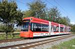 Straßenbahn Mainz / Mainzelbahn: Stadler Rail Variobahn der MVG Mainz - Wagen 219, aufgenommen im September 2017 bei der Bergfahrt zwischen Mainz-Lerchenberg und Mainz-Marienborn.