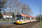 Straßenbahn Mainz: Adtranz GT6M-ZR der MVG Mainz - Wagen 201, aufgenommen im April 2015 in Mainz-Gonsenheim.