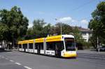 Straßenbahn Mainz: Stadler Rail Variobahn der MVG Mainz - Wagen 217, aufgenommen im August 2015 an der Haltestelle  Goethestraße  in Mainz.