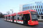 Straßenbahn Mainz: Stadler Rail Variobahn der MVG Mainz - Wagen 219, aufgenommen im Februar 2016 in der Nähe der Haltestelle  Bismarckplatz  in Mainz.