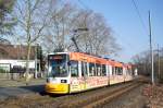 Straßenbahn Mainz: Adtranz GT6M-ZR der MVG Mainz - Wagen 201, aufgenommen im Februar 2016 in Mainz-Gonsenheim.