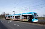 Straßenbahn Mainz: Stadler Rail Variobahn der MVG Mainz - Wagen 217, aufgenommen im Februar 2016 in Mainz-Hechtsheim.