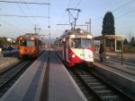 Auf Gleis 2 stand TW 4106 kam aus Heidelberg  und TW 4114 fuhr zurck zum schlafen  legal fotographiert am 24.03.2011