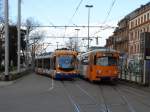 RNV Bombardier Variobahn 3282 (RNV8) und Düwag GT 4113 am 25.02.16 in Heidelberg Bismarckplatz