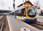 Nachschuss vom rnv-Tramwagen 4145 als Linie 5 (Seckenheim OEG-Bahnhof - Seckenheim Pforzheimer Straße), bei der Einfahrt in den Bahnhof Käfertal.
Aufgenommen am am 19.3.2016.