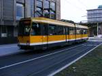 Ein DUEWAG-Stadtbahnwagen M6 der Mlheimer Verkehrsgesellschaft am Rathausmarkt in Mlheim/Ruhr als Zug der Linie 110 nach Rosendahl am 4.