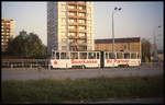 Tatra Straßenbahn Nr. 213 vor dem Plauener Bahnhof am 8.10.1992.
