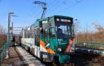 Tatra KT4D, Nr. 301 welcher als Fahrschulwagen für die ViP unterwegs ist, am 05.02.2014 in Potsdam an der Haltestelle Betriebshof Babelsberg.