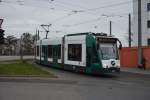 Siemens Combino  402 Augsburg  fährt am 15.12.2014 auf der Linie 91 zum Bahnhof Rehbrücke. Aufgenommen am Hauptbahnhof in Potsdam.