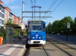 Tatra T6A2 Nr.804 der RSAG Rostock an der Haltestelle Heinrich-Schtz-Strae als Einrcker zum Betriebshof, Frontalansicht