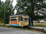 Woltersdorf: Straenbahnlinie 87 nach Woltersdorf Schleuse an der Haltestelle Woltersdorf Berliner Platz.(22.6.2013)