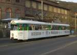 WVV 238 - DWAG/BBC 3-teilig-8-achsige Straenbahn am 18.3.2009 kurz nach 7 Uhr in Wrzburg als Linie 4, Frankfurter Strae kurz nach Abfahrt von der Endhaltestelle Mainaustrae. Derzeit fahren die bergebliebenen 6 lteren Modelle nur morgens auf der Linie 4 bis etwa 9 Uhr