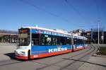 Straßenbahn Zwickau: MAN / AEG GT6M der SVZ Zwickau - Wagen 910, aufgenommen im Oktober 2015 an der Zentralhaltestelle in Zwickau.