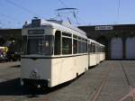 Ein Drei-Wagen-Zug aus Gotha-Wagen der ehem. Ost-Berliner BVB posiert zum Fotografieren im Betriebshof Berlin-Niederschnhausen.
(19.05.2007)