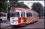 Düwag Tram Wagen 225 der HSB am 11.8.1989 vor dem Hauptbahnhof in Heidelberg.