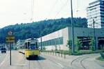 SSB Stuttgart__Bereitstellung der GT4-3-Wagenzüge im Betriebshof Heslach/Vogelrain für die ersten öffentlichen Fahrten auf der  U-Bahn-Strecke  'Marienplatz'-'Rathaus'. Ein Zug bereit zur  Falschfahrt , denn beide Züge pendelten je auf einem Gleis zwischen den U-Bahn-Stationen.__10-07-1971
