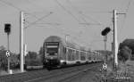 RE 21421 ist am 27.09.09 nach kurzem Halt in Reinfeld (Holst.) Richtung Hamburg Hbf unterwegs. Hier habe ich mal ein wenig mit Picasa herumexperimentiert und habe nun aus einem Farbbild Schwarz/Wei gemacht.