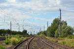 Blick auf die ehemalige Einfädelung der Kanonenbahn auf die Bahnstrecke Dessau - Magdeburg.