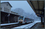 In Thale Hbf wartet 1648 405 am 03.01.2021 auf die Rückfahrt nach Magdeburg.