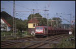 DB 155009 passiert hier auf der Fahrt Richtung Rheine am 22.08.1998 um 17.33 Uhr das alte Stellwerk in Westerkappeln-Velpe.