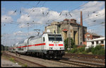 146570 erreicht hier mit ihrer IC 2 Garnitur nach Leipzig am 30.08.2016 um 14.28 Uhr den Bahnhof Verden.