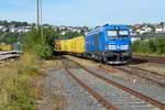 Am 29.08.2022 fand im Bahnhof Arnsberg wieder Holzverladung statt. Hier wartet die Siemens Vectron 248 106-89  (9080 2248 027-5 D-PRESS) an den Ladegleisen.